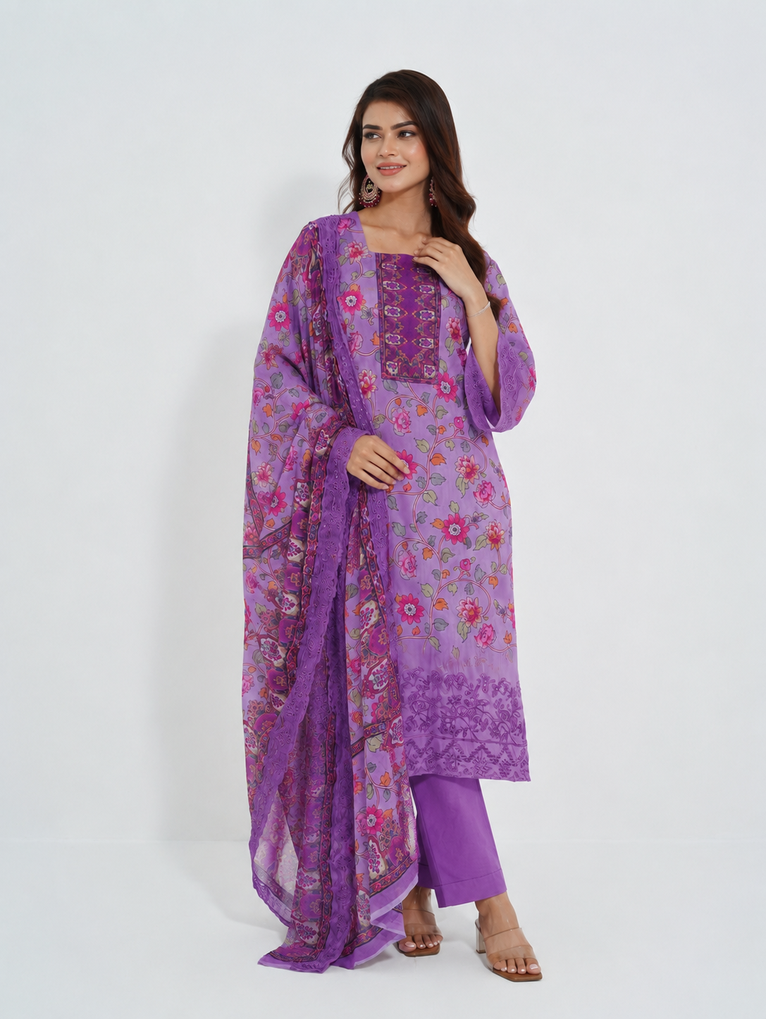 Purple Dreams - Women’s Floral 3-Piece Suit (Unstitched)