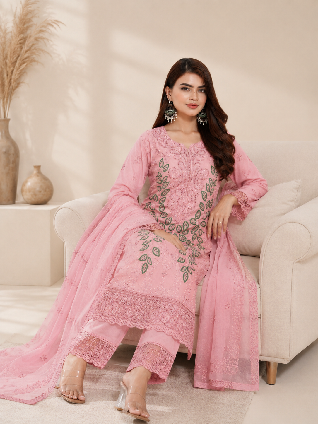 Blush Leaf - Women's Floral - 3 Piece Suit (Stitched)
