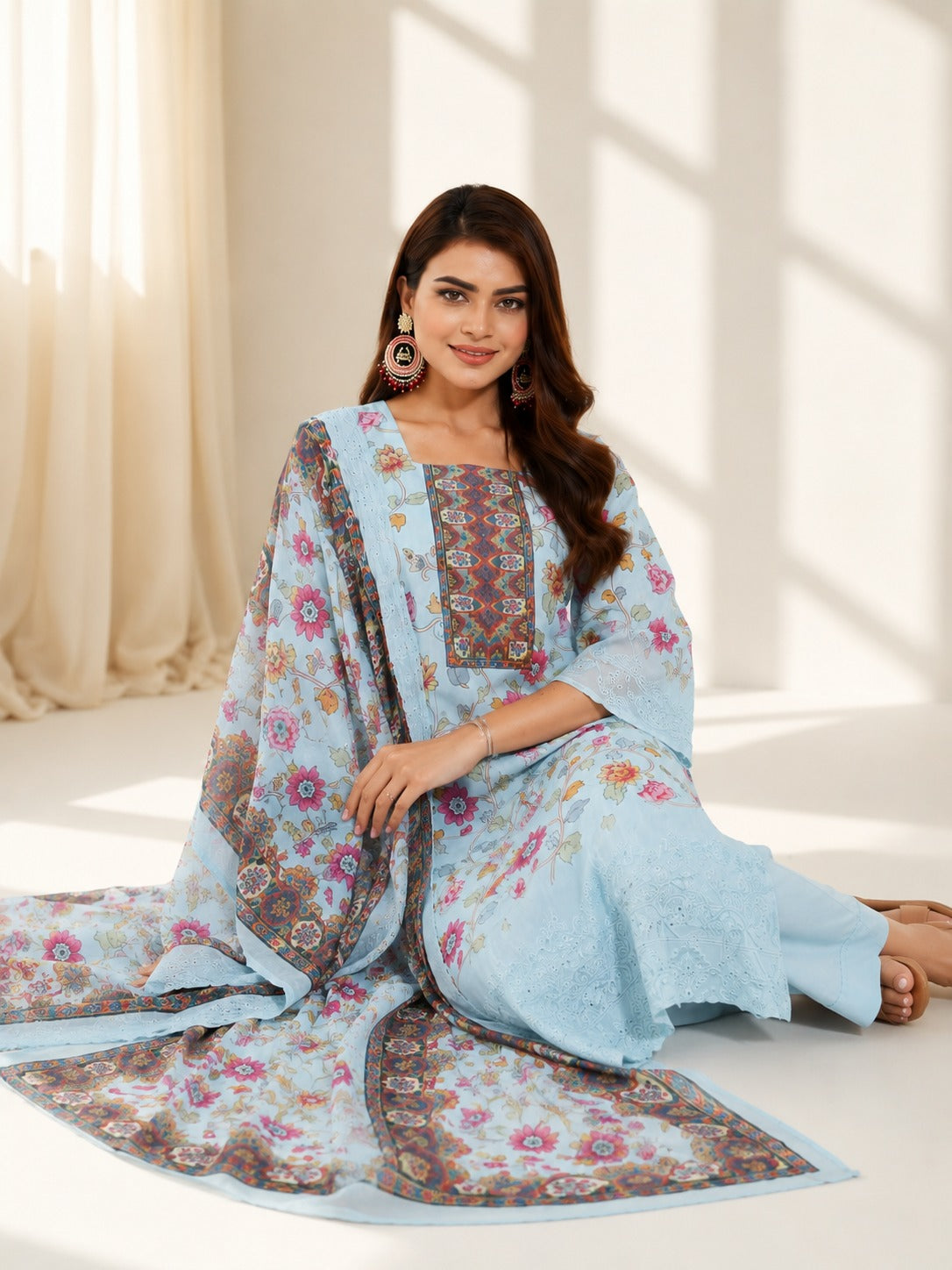 Floral Mist - Women’s Floral 3-Piece Suit (Unstitched)