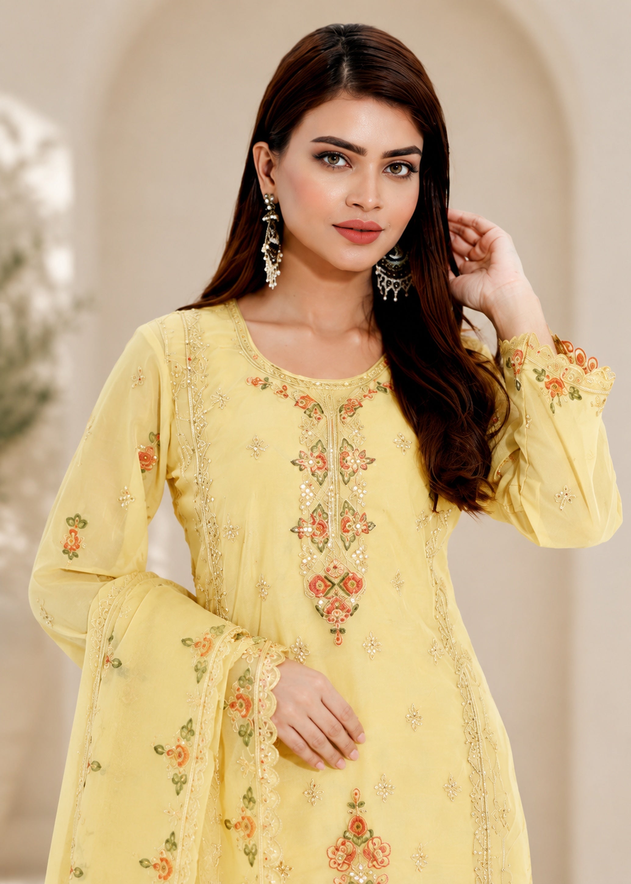Golden Glow - Georgette Embroidered Salwar Kameez (Unstitched)