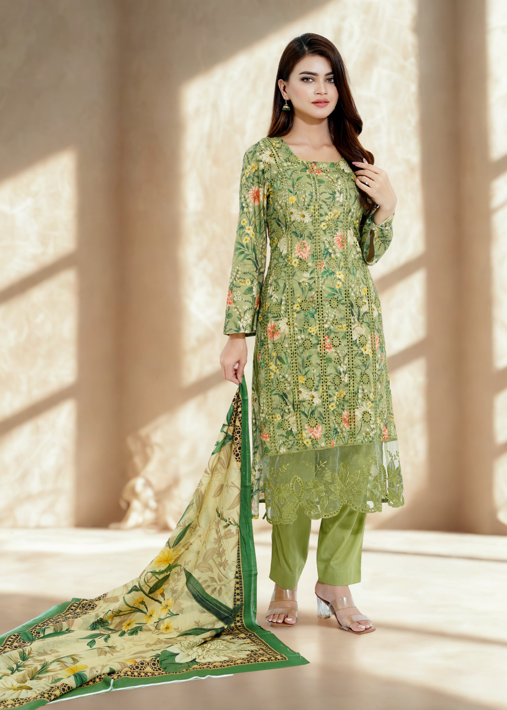 Olive - Women’s Floral 3-Piece Suit